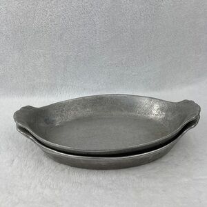 Pewtarex York Pennsylvania VTG Pewter Au Gratin Dish Set of 2, 11 “ x 6”